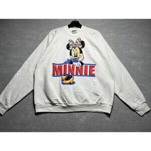 Minnie Mouse Sweatshirt Crewneck Pullover White Walt Disney World Land VTG 2XL